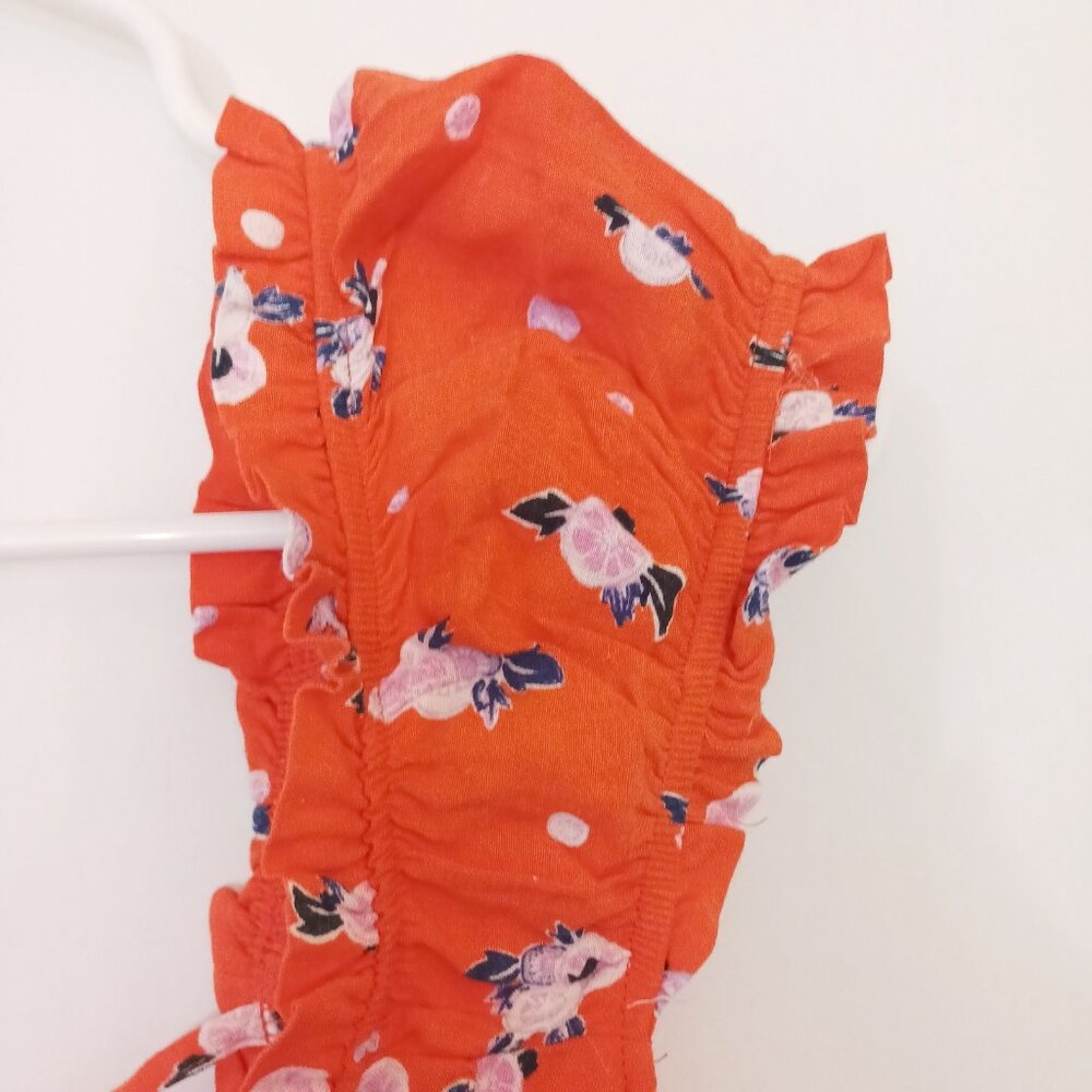 Free People Like A Lady Linen Blend Mini Dress Orange Large Fruit Ruffles NWT - Picture 4 of 12